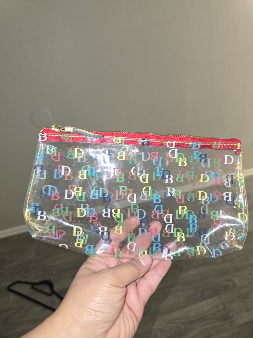 Clear Multicolor DB Logo Cosmetic Pouch - Red Trim